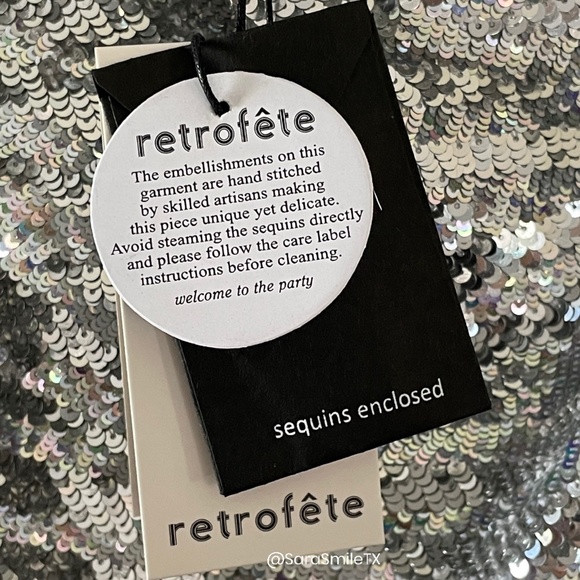 NWT {RETROFETE} ’Norma’ Silver Sequin One-Shoulder Long Sleeve Top - Picture 7 of 12